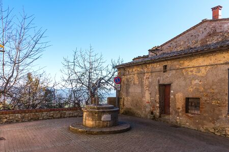 Castiglione dOrcia, Italy - January 2, 2019: Street view of Castiglione dOrcia in Val dOrcia, Tuscany, Italy. The small typical town in Italy.のeditorial素材
