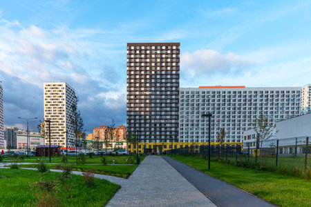 Mytishchi, Russia - August 10, 2019: Panoramic view of residential complex Yaroslavsky in Mytishchi,...