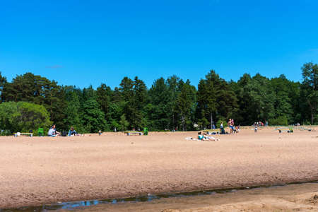 REPINO, RUSSIA - JUNE 20, 2020: The coast of the Gulf of Finland near Repino, Russia. Beautiful panoramic view of the beach Chudny in summer.のeditorial素材
