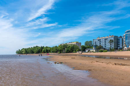 REPINO, RUSSIA - JUNE 20, 2020: The coast of the Gulf of Finland near Repino, Russia. Beautiful panoramic view of the beach Chudny in summer.のeditorial素材