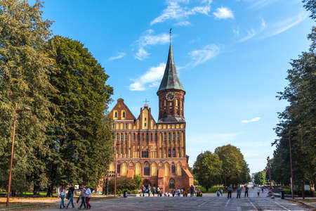 Kaliningrad, Russia - September 27, 2020: Kaliningrad Cathedral on Immanuel Kant Island. A Unesco World Heritage site and the red-brick Gothic cathedral in the center of Kaliningrad, Russia.のeditorial素材