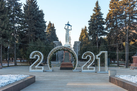 MOSCOW, RUSSIA - DECEMBER 12, 2020: The North River Terminal - passenger terminal of river transport in Moscow. North River Terminal after reconstruction with New Year and Christmas decoration in Moscowのeditorial素材
