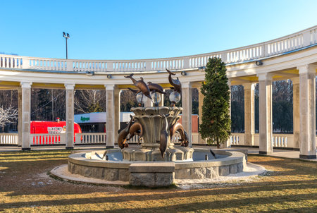 MOSCOW, RUSSIA - DECEMBER 12, 2020: The North River Terminal - passenger terminal of river transport in Moscow. North River Terminal after reconstruction with New Year and Christmas decoration in Moscowのeditorial素材