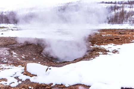 Valley of Geysers Haukadalur in the south of Iceland. Haukadalur is part of the Golden Circle.の写真素材