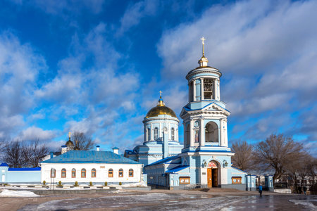 Voronezh, Russia - February 27, 2021: Panoramic view of Sovetskaya Square and Pokrovsky Cathedral in...