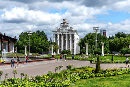 Moscow, Russia - June 30, 2021: Pavilion of Armenia at Exhibition of Achievements of National Economy VDNKh in Moscow. Amazing view of the Soviet architecture, a landmark of Moscow.のeditorial素材