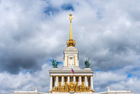 Moscow, Russia - June 30, 2021: The main pavilion of VDNKh. Pavilion No. 1 Central at the Exhibition of Achievements of the National Economy in Moscow.のeditorial素材