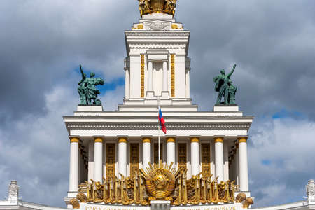 Moscow, Russia - June 30, 2021: The main pavilion of VDNKh. Pavilion No. 1 Central at the Exhibition of Achievements of the National Economy in Moscow.のeditorial素材