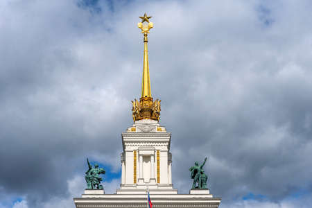 Moscow, Russia - June 30, 2021: The main pavilion of VDNKh. Pavilion No. 1 Central at the Exhibition of Achievements of the National Economy in Moscow.のeditorial素材