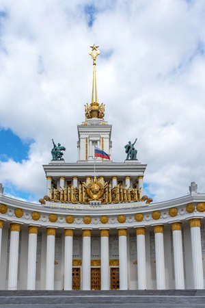 Moscow, Russia - June 30, 2021: The main pavilion of VDNKh. Pavilion No. 1 Central at the Exhibition of Achievements of the National Economy in Moscow.のeditorial素材