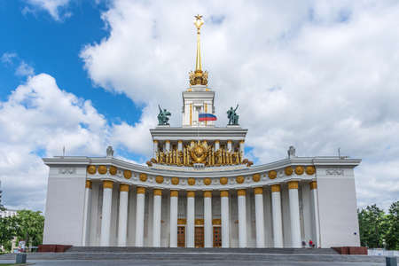 Moscow, Russia - June 30, 2021: The main pavilion of VDNKh. Pavilion No. 1 Central at the Exhibition of Achievements of the National Economy in Moscow.のeditorial素材