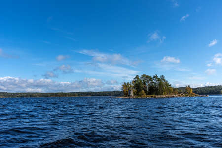 Ladoga Skerries National Park. Beautiful fall view on Lake Ladoga in Republic of Karelia, largest lake in Europe.の写真素材