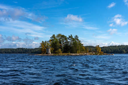 Ladoga Skerries National Park. Beautiful fall view on Lake Ladoga in Republic of Karelia, largest lake in Europe.の写真素材