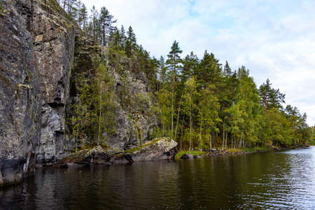 Ladoga Skerries National Park. Beautiful fall view on Lake Ladoga in Republic of Karelia, largest lake in Europe.の写真素材