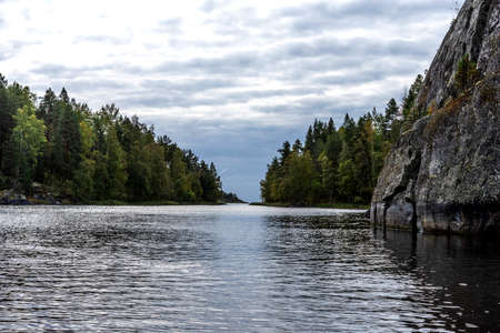 Ladoga Skerries National Park. Beautiful fall view on Lake Ladoga in Republic of Karelia, largest lake in Europe.の写真素材