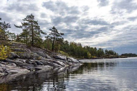 Ladoga Skerries National Park. Beautiful fall view on Lake Ladoga in Republic of Karelia, largest lake in Europe.の写真素材