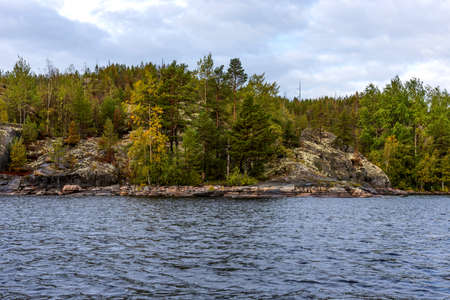 Ladoga Skerries National Park. Beautiful fall view on Lake Ladoga in Republic of Karelia, largest lake in Europe.の写真素材