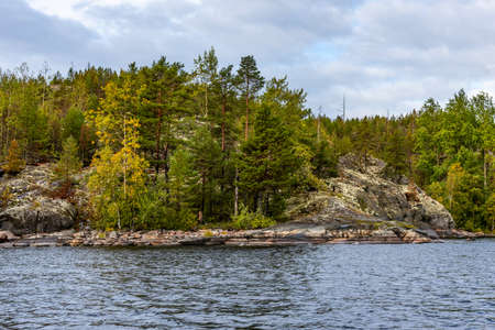 Ladoga Skerries National Park. Beautiful fall view on Lake Ladoga in Republic of Karelia, largest lake in Europe.の写真素材