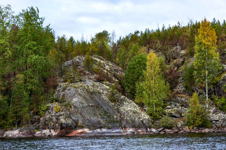 Ladoga Skerries National Park. Beautiful fall view on Lake Ladoga in Republic of Karelia, largest lake in Europe.の写真素材