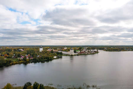 Amazing aerial view of Kirillo-Belozersky Monastery, the largest monastery of Northern Russia in Kirillov, Vologda Oblast.の写真素材