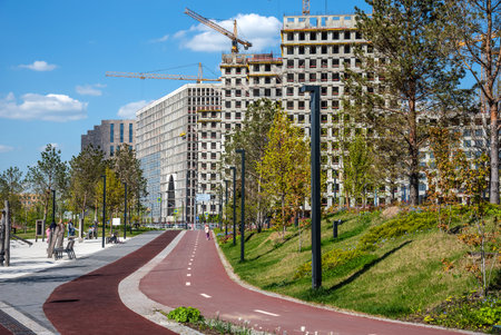 Moscow, Russia - May 21, 2022: New Residential Complex under construction ZilArt on Marc Chagall embankment in Moscow.のeditorial素材