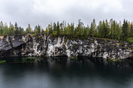 Aerial autumn view of Grand Marble Canyon of Ruskeala mountain park in Karelia, Russia. popular...