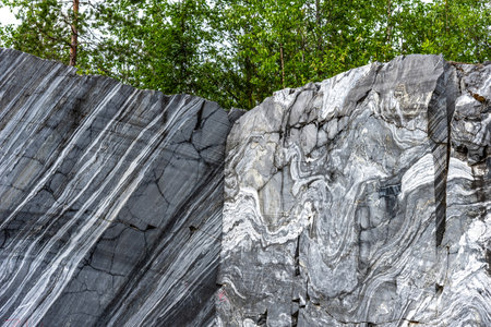 Italian Quarry in Ruskeala Mountain Park in the Republic of Karelia. Marble close-up.の写真素材