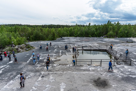 Ruskeala, Russia - June 14, 2022: Italian Quarry in Ruskeala Mountain Park in Republic of Kareliaのeditorial素材