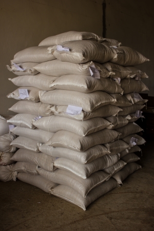 Arrangement with lots of fertilizer sacks in asia.のeditorial素材