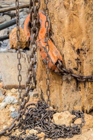 The Chain hoist with a large wooden pole.の写真素材