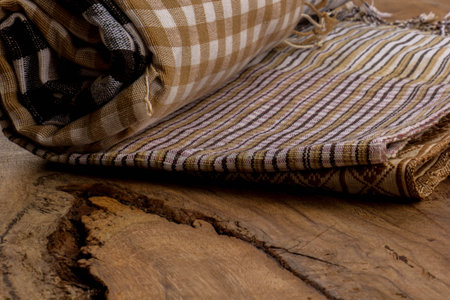 Cotton, natural dyes, wood floors, surfaces, cotton.の写真素材