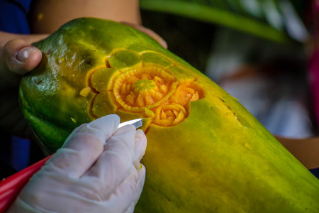 fruit carving art of Thailand for punctilious foodの写真素材