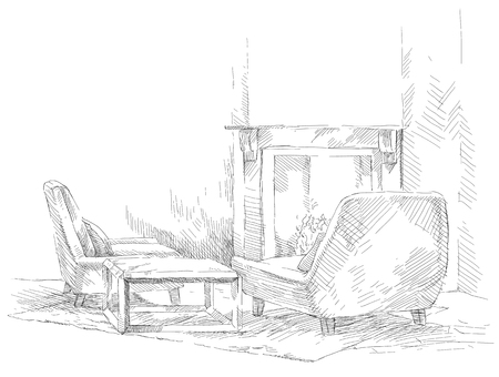 The drawing of an interior living roomのイラスト素材