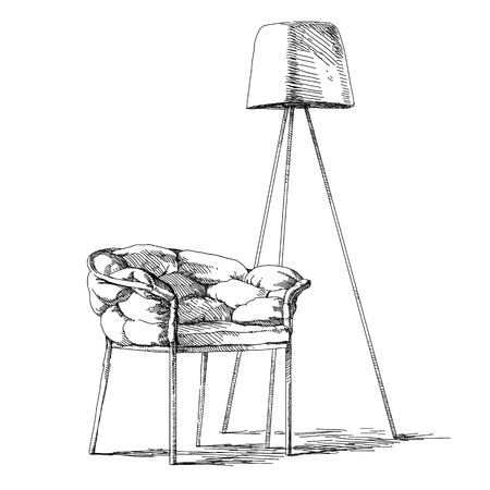 Contemporary modern interior hand drawing vector illustration.のイラスト素材