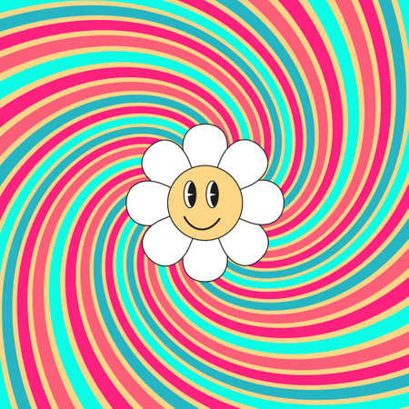 Psychedelic cartoon daisy in the style of the 70s.のイラスト素材