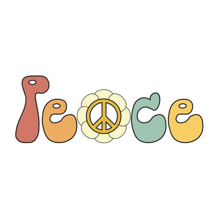A hippie symbol Pacific in the word Peace. Suitable for printers, posters, stickers, postcards.のイラスト素材
