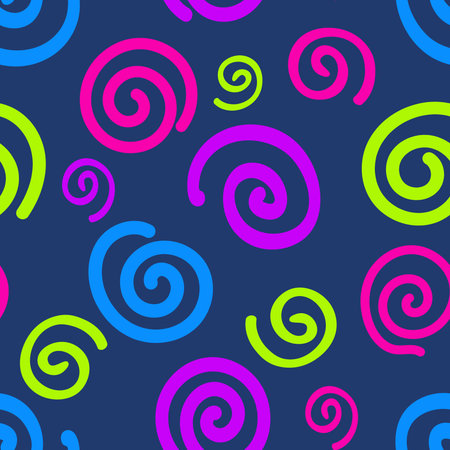 Seamless pattern with a bright colorful acid spirals.