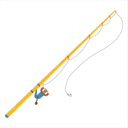 Isolated fishing rod with hook in flat style on white background. Vector colorful illustration for decorationのイラスト素材