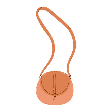 Isolated summer female orange leather bag with strap in flat hand drawn vector style on white background. Stylish modern design.のイラスト素材