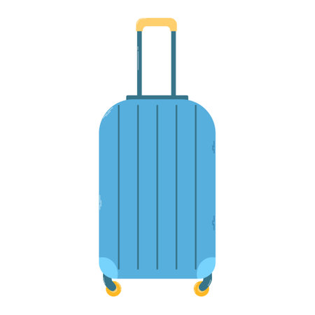 Isolated summer travel plastic bag with wheels in flat hand drawn vector style on white background. Stylish modern design.のイラスト素材