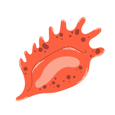 Isolated red seashell with brown spots in flat hand drawn vector style on white background. marine life. For print, design, posterのイラスト素材