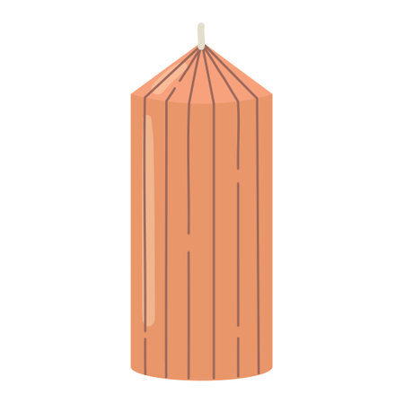 Isolated cartoon geometric red candle. Modern decoration for home interior, spa, relax. Flat vector illustration on white backgroundのイラスト素材