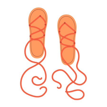 Isolated female summer red shoes with straps. Stylish modern design sandals. Flat hand drawn colorful vector illustration on white background.のイラスト素材
