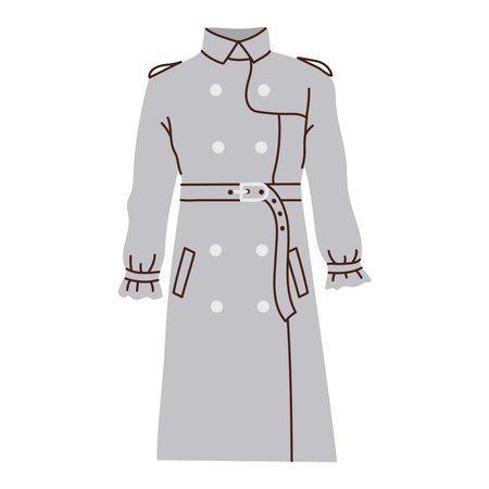 Isolated gray female trench coat in flat style on white background. warm clothesのイラスト素材