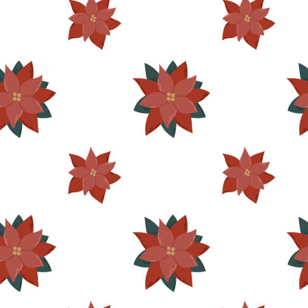 Seamless pattern of Christmas poinsettia on white backgroundのイラスト素材