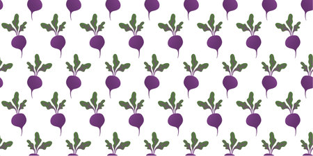 Seamless pattern purple beetroot in flat vector style on white background. For print, textile, background, wrapper.のイラスト素材