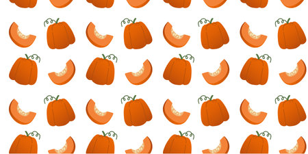 Seamless pattern orange gradient pumpkins in flat vector style on white background. For print, textile, background, wrapper.のイラスト素材