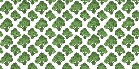 Seamless pattern green gradient broccoli in flat vector style on white background. For print, textile, background, wrapper.のイラスト素材