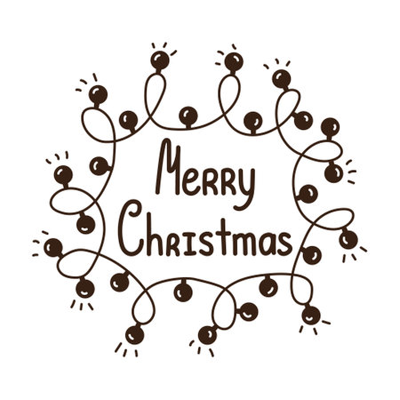Isolated hand drawn doodle line garland and text Merry christmas. Flat vector illustration on white background. New Year, Merry Christmas. For card, invitation, poster, banner.のイラスト素材