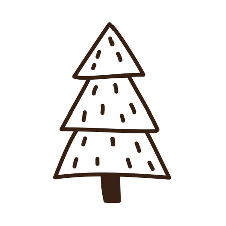 Isolated hand drawn doodle line christmas tree. Flat vector illustration on white background. New Year, Merry Christmas. For card, invitation, poster, banner.のイラスト素材
